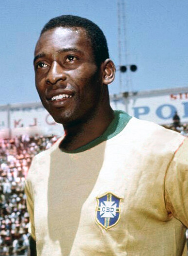 Porträtt av Pelé i Brasiliens landslagströja
